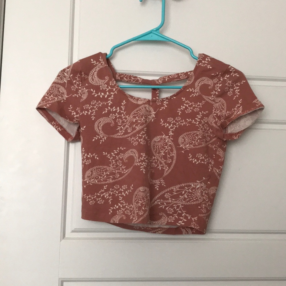 Pink and white paisley crop top